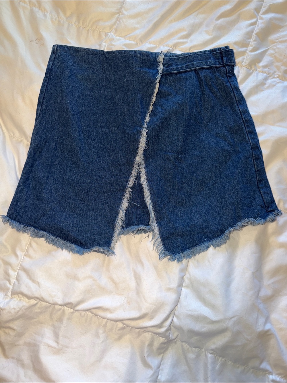 POL Blue Denim Mini Skirt with Leather Logo Patch